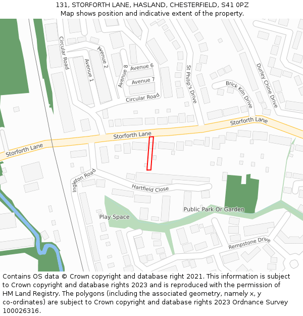 131, STORFORTH LANE, HASLAND, CHESTERFIELD, S41 0PZ: Location map and indicative extent of plot