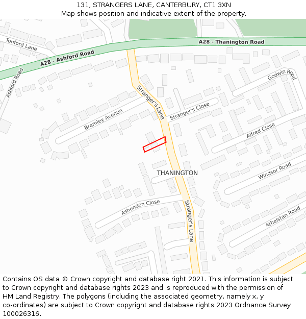 131, STRANGERS LANE, CANTERBURY, CT1 3XN: Location map and indicative extent of plot