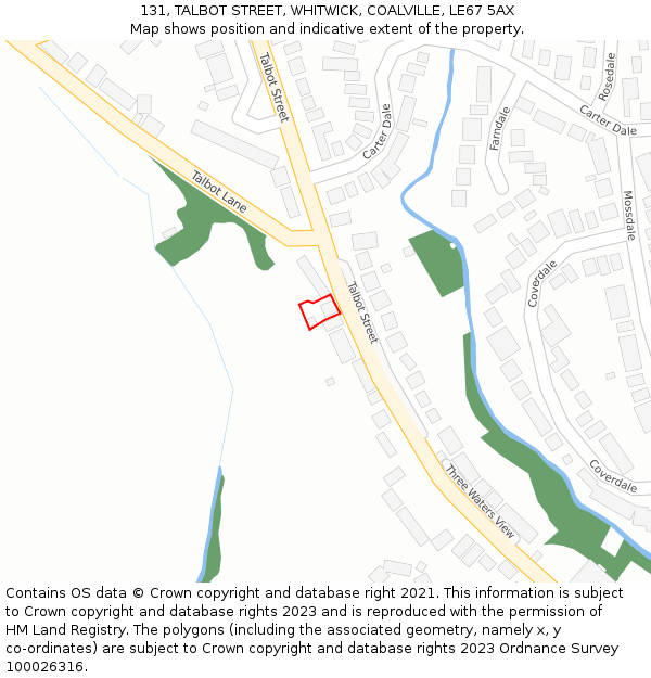 131, TALBOT STREET, WHITWICK, COALVILLE, LE67 5AX: Location map and indicative extent of plot