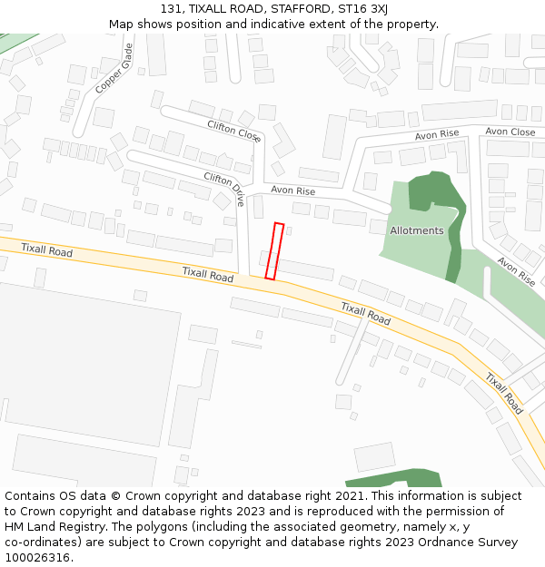 131, TIXALL ROAD, STAFFORD, ST16 3XJ: Location map and indicative extent of plot