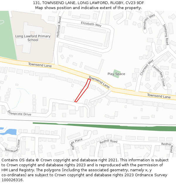 131, TOWNSEND LANE, LONG LAWFORD, RUGBY, CV23 9DF: Location map and indicative extent of plot