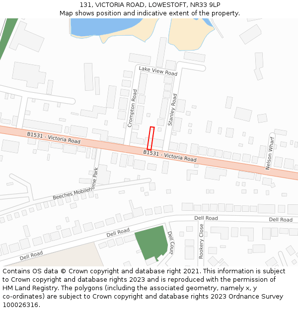 131, VICTORIA ROAD, LOWESTOFT, NR33 9LP: Location map and indicative extent of plot