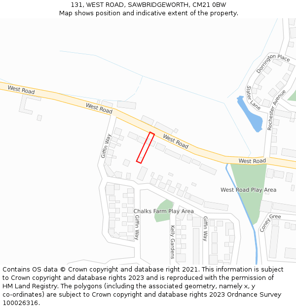 131, WEST ROAD, SAWBRIDGEWORTH, CM21 0BW: Location map and indicative extent of plot