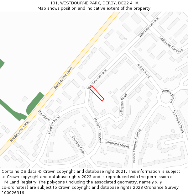 131, WESTBOURNE PARK, DERBY, DE22 4HA: Location map and indicative extent of plot