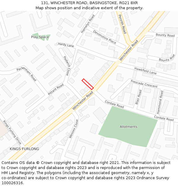 131, WINCHESTER ROAD, BASINGSTOKE, RG21 8XR: Location map and indicative extent of plot