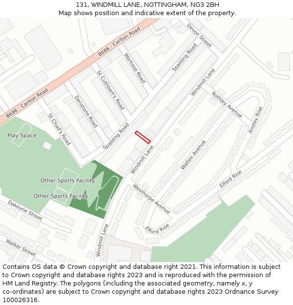 131, WINDMILL LANE, NOTTINGHAM, NG3 2BH: Location map and indicative extent of plot