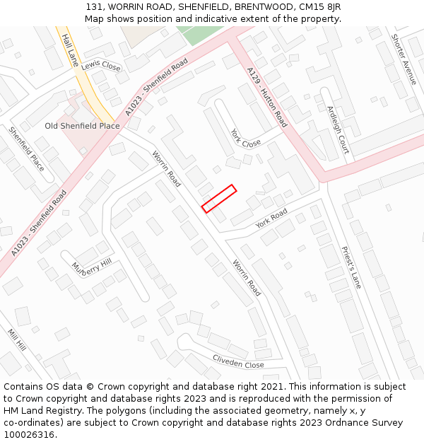 131, WORRIN ROAD, SHENFIELD, BRENTWOOD, CM15 8JR: Location map and indicative extent of plot