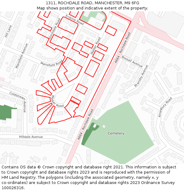 1311, ROCHDALE ROAD, MANCHESTER, M9 6FG: Location map and indicative extent of plot