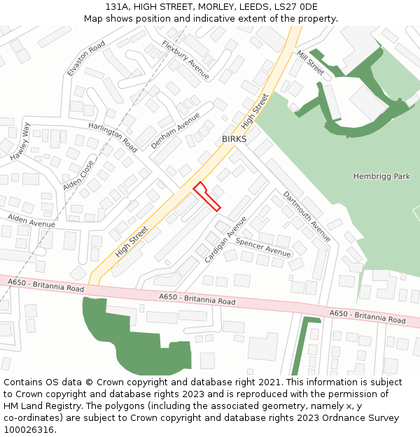 131A, HIGH STREET, MORLEY, LEEDS, LS27 0DE: Location map and indicative extent of plot