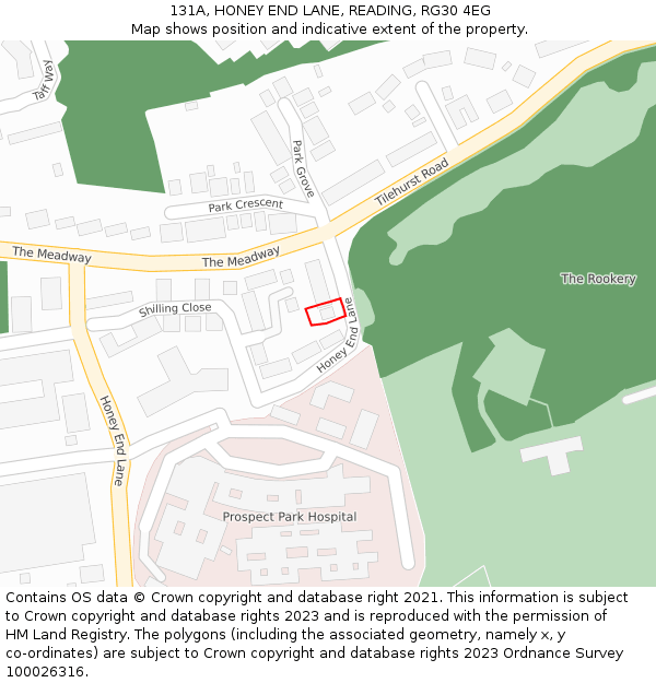 131A, HONEY END LANE, READING, RG30 4EG: Location map and indicative extent of plot