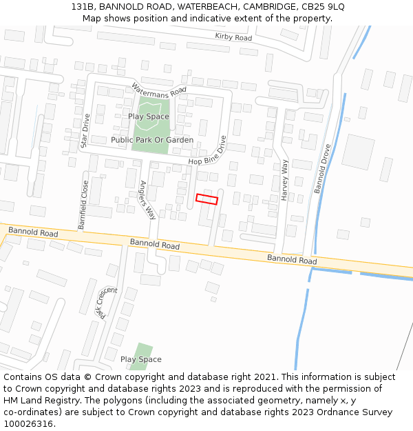 131B, BANNOLD ROAD, WATERBEACH, CAMBRIDGE, CB25 9LQ: Location map and indicative extent of plot