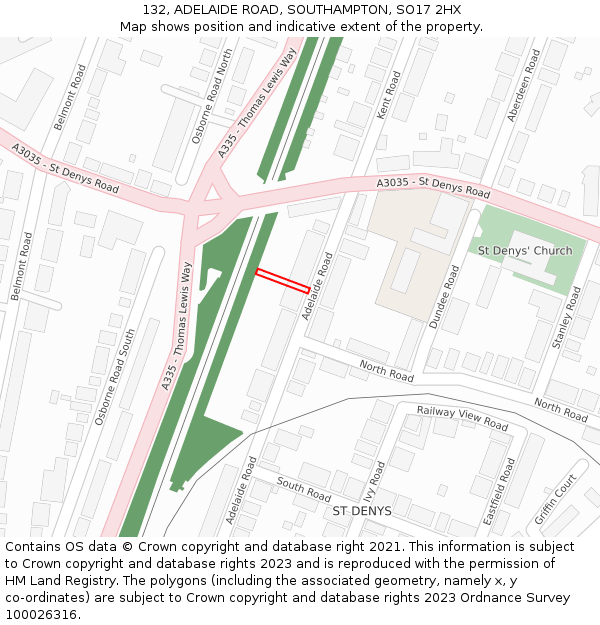 132, ADELAIDE ROAD, SOUTHAMPTON, SO17 2HX: Location map and indicative extent of plot