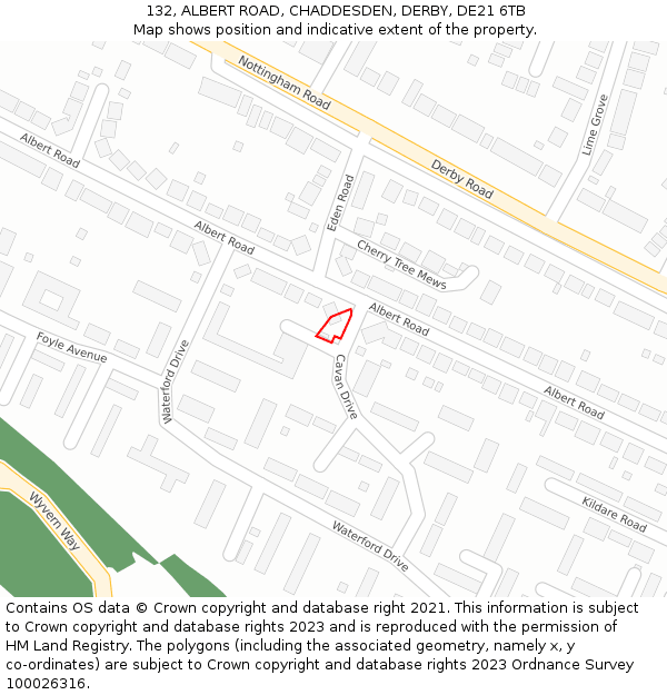 132, ALBERT ROAD, CHADDESDEN, DERBY, DE21 6TB: Location map and indicative extent of plot