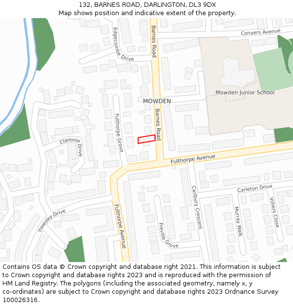 132, BARNES ROAD, DARLINGTON, DL3 9DX: Location map and indicative extent of plot