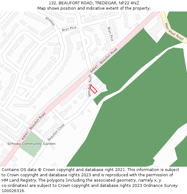 132, BEAUFORT ROAD, TREDEGAR, NP22 4NZ: Location map and indicative extent of plot