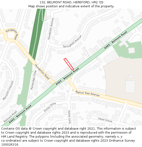 132, BELMONT ROAD, HEREFORD, HR2 7JS: Location map and indicative extent of plot