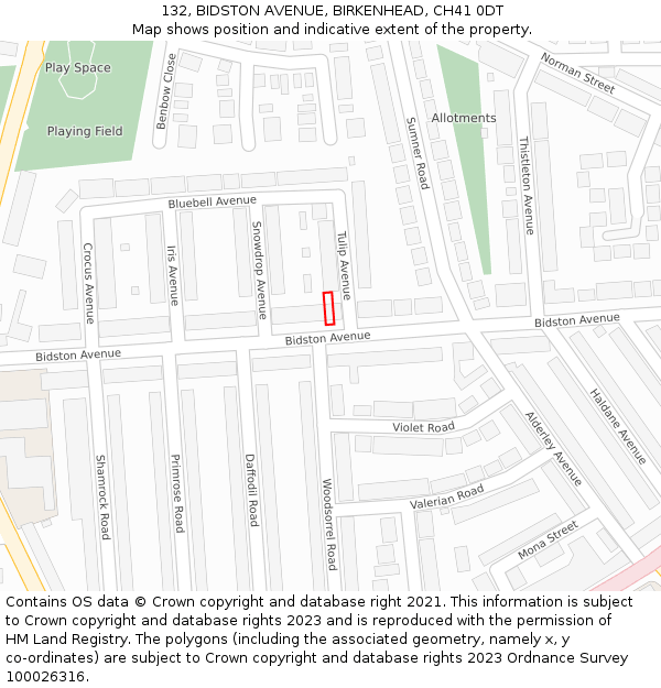 132, BIDSTON AVENUE, BIRKENHEAD, CH41 0DT: Location map and indicative extent of plot