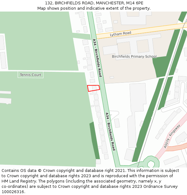 132, BIRCHFIELDS ROAD, MANCHESTER, M14 6PE: Location map and indicative extent of plot