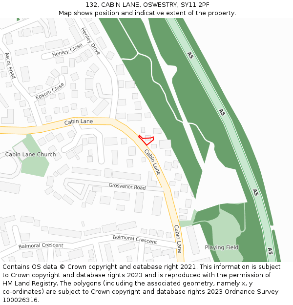 132, CABIN LANE, OSWESTRY, SY11 2PF: Location map and indicative extent of plot