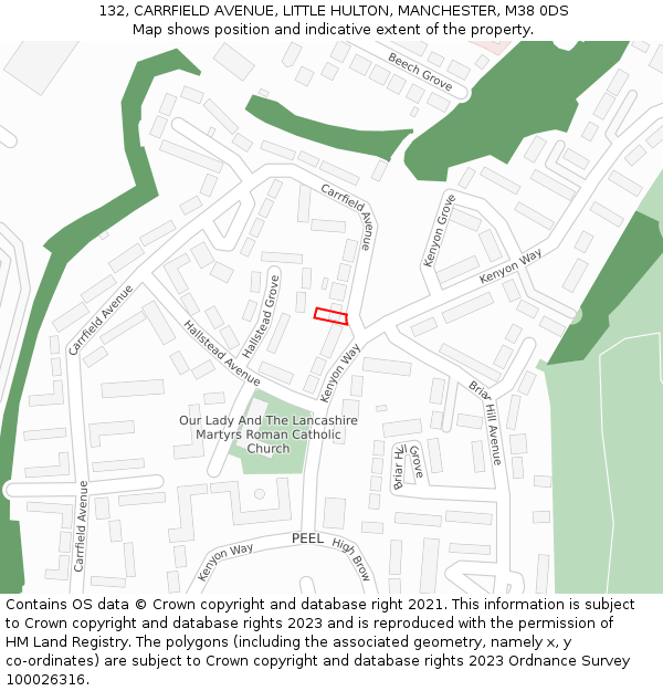132, CARRFIELD AVENUE, LITTLE HULTON, MANCHESTER, M38 0DS: Location map and indicative extent of plot