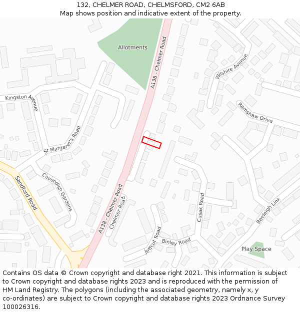 132, CHELMER ROAD, CHELMSFORD, CM2 6AB: Location map and indicative extent of plot