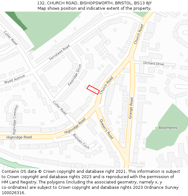 132, CHURCH ROAD, BISHOPSWORTH, BRISTOL, BS13 8JY: Location map and indicative extent of plot