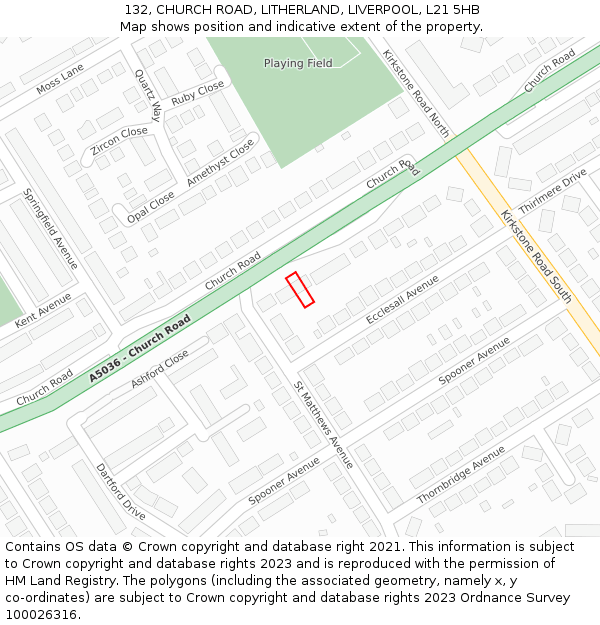 132, CHURCH ROAD, LITHERLAND, LIVERPOOL, L21 5HB: Location map and indicative extent of plot