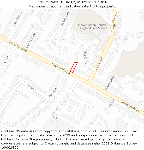 132, CLEWER HILL ROAD, WINDSOR, SL4 4DA: Location map and indicative extent of plot