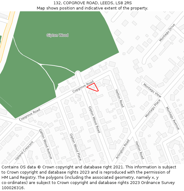 132, COPGROVE ROAD, LEEDS, LS8 2RS: Location map and indicative extent of plot