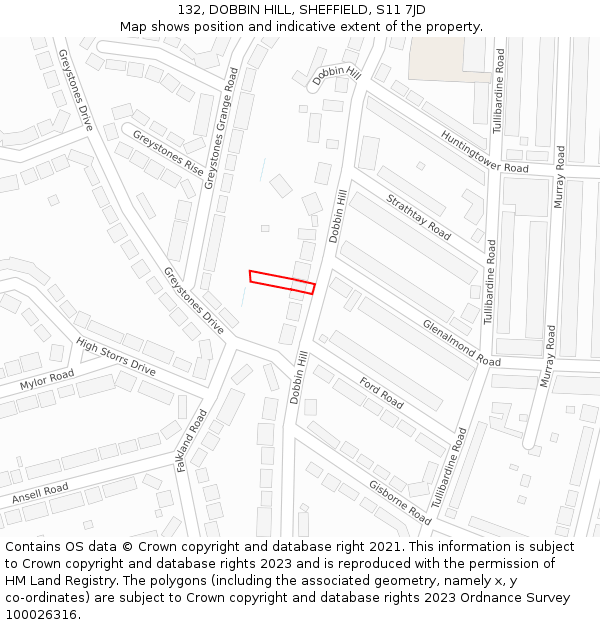132, DOBBIN HILL, SHEFFIELD, S11 7JD: Location map and indicative extent of plot