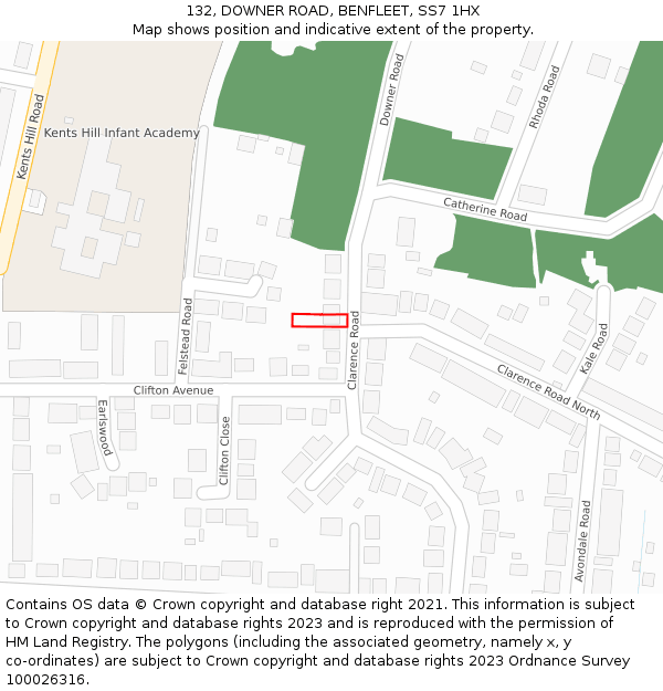 132, DOWNER ROAD, BENFLEET, SS7 1HX: Location map and indicative extent of plot