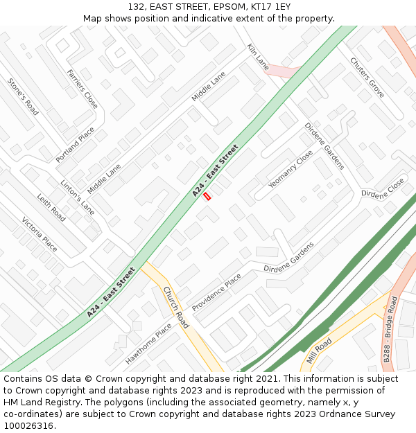 132, EAST STREET, EPSOM, KT17 1EY: Location map and indicative extent of plot