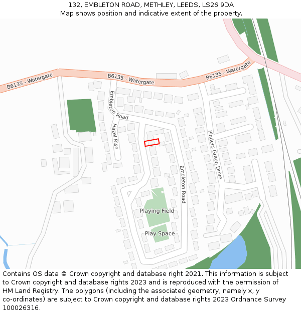132, EMBLETON ROAD, METHLEY, LEEDS, LS26 9DA: Location map and indicative extent of plot