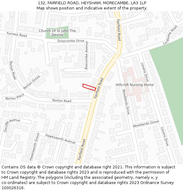 132, FAIRFIELD ROAD, HEYSHAM, MORECAMBE, LA3 1LP: Location map and indicative extent of plot
