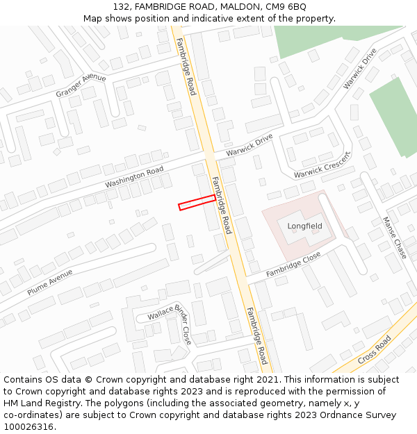 132, FAMBRIDGE ROAD, MALDON, CM9 6BQ: Location map and indicative extent of plot