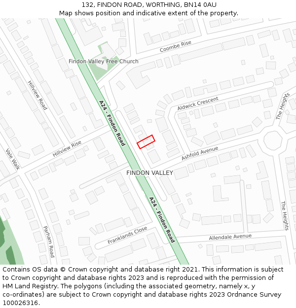 132, FINDON ROAD, WORTHING, BN14 0AU: Location map and indicative extent of plot
