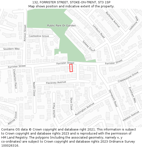 132, FORRISTER STREET, STOKE-ON-TRENT, ST3 1SP: Location map and indicative extent of plot