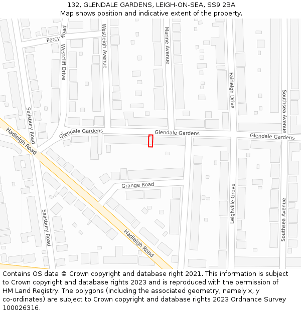 132, GLENDALE GARDENS, LEIGH-ON-SEA, SS9 2BA: Location map and indicative extent of plot