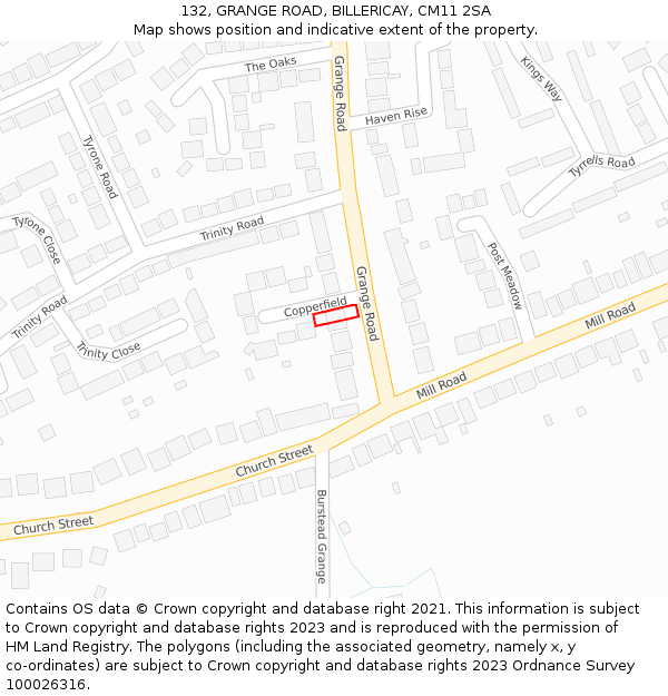132, GRANGE ROAD, BILLERICAY, CM11 2SA: Location map and indicative extent of plot