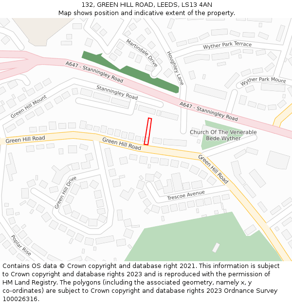 132, GREEN HILL ROAD, LEEDS, LS13 4AN: Location map and indicative extent of plot