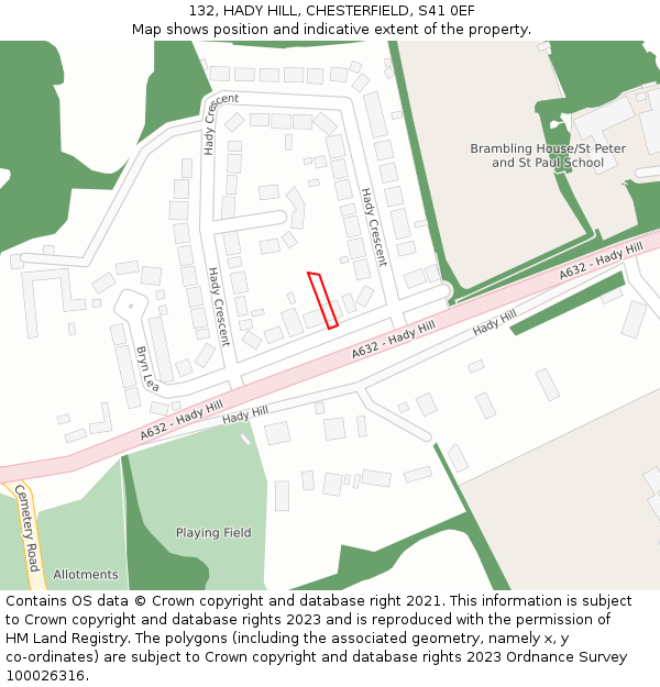 132, HADY HILL, CHESTERFIELD, S41 0EF: Location map and indicative extent of plot