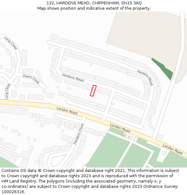 132, HARDENS MEAD, CHIPPENHAM, SN15 3AQ: Location map and indicative extent of plot