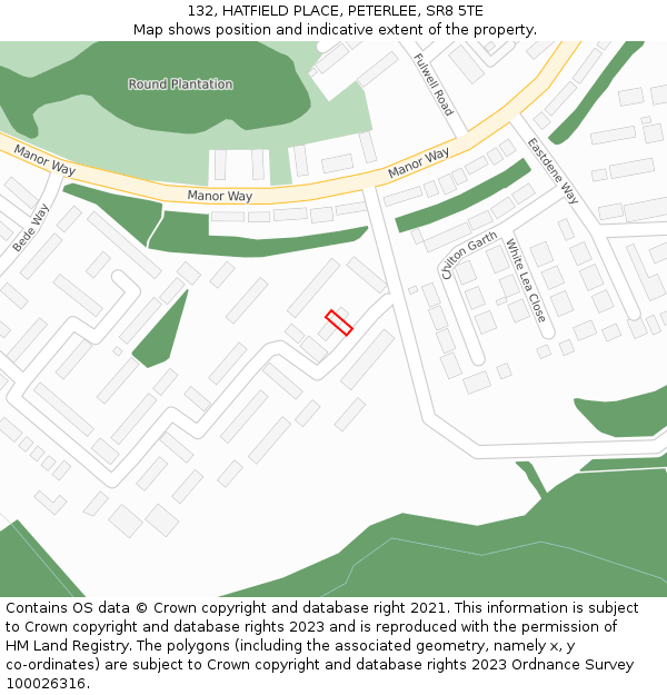 132, HATFIELD PLACE, PETERLEE, SR8 5TE: Location map and indicative extent of plot