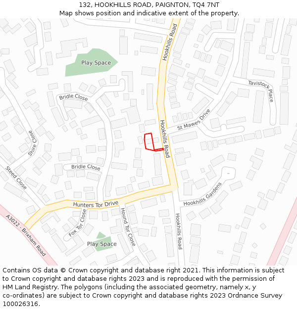 132, HOOKHILLS ROAD, PAIGNTON, TQ4 7NT: Location map and indicative extent of plot