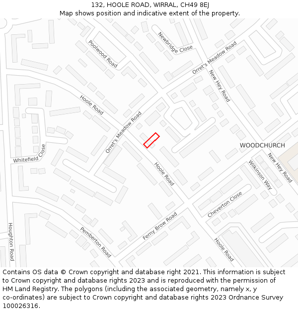 132, HOOLE ROAD, WIRRAL, CH49 8EJ: Location map and indicative extent of plot