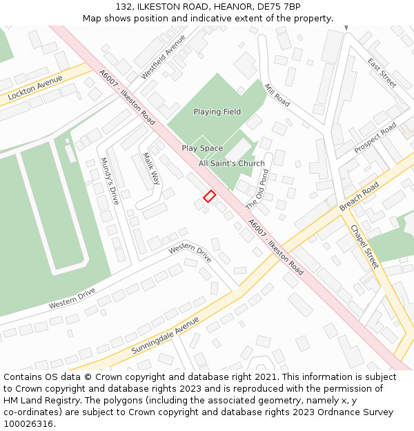 132, ILKESTON ROAD, HEANOR, DE75 7BP: Location map and indicative extent of plot