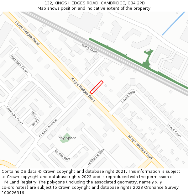 132, KINGS HEDGES ROAD, CAMBRIDGE, CB4 2PB: Location map and indicative extent of plot
