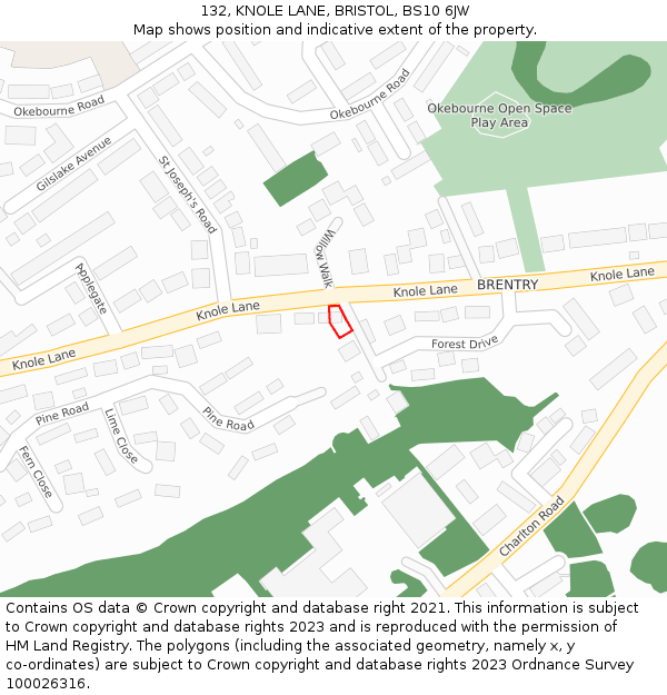 132, KNOLE LANE, BRISTOL, BS10 6JW: Location map and indicative extent of plot