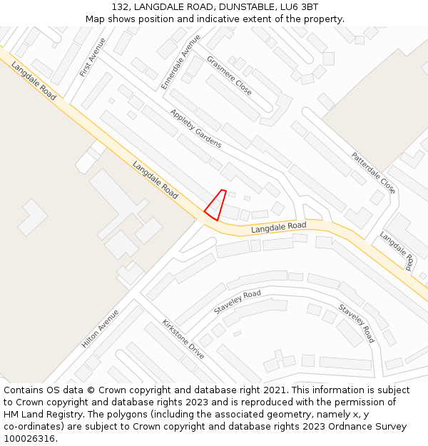 132, LANGDALE ROAD, DUNSTABLE, LU6 3BT: Location map and indicative extent of plot