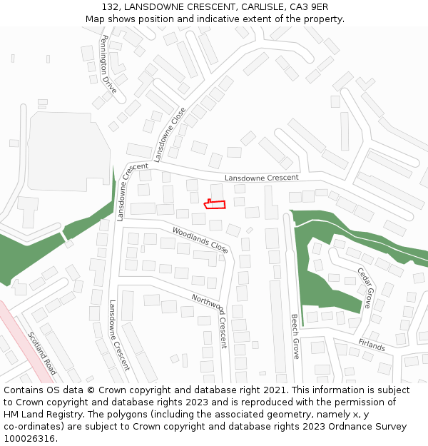 132, LANSDOWNE CRESCENT, CARLISLE, CA3 9ER: Location map and indicative extent of plot